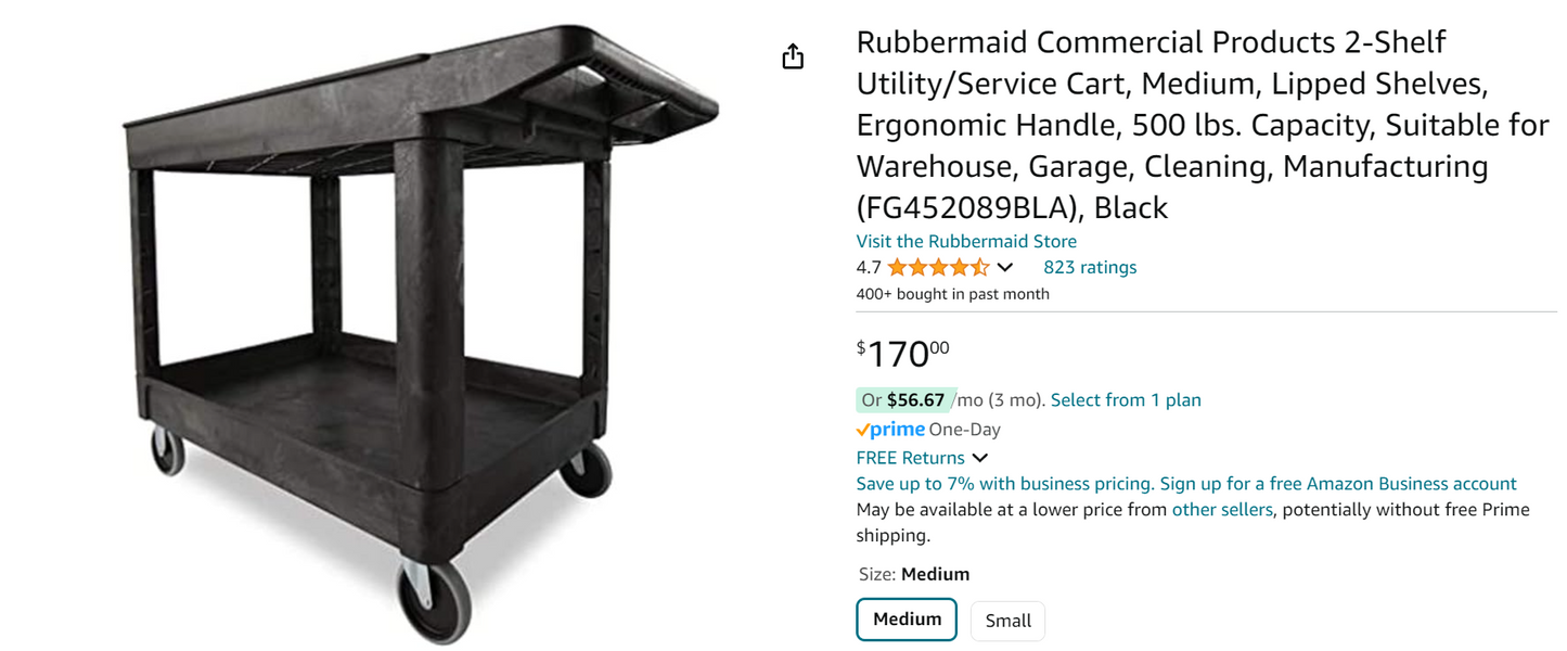 Rubbermaid Commercial Products 2-Shelf Utility/Service Cart, Medium