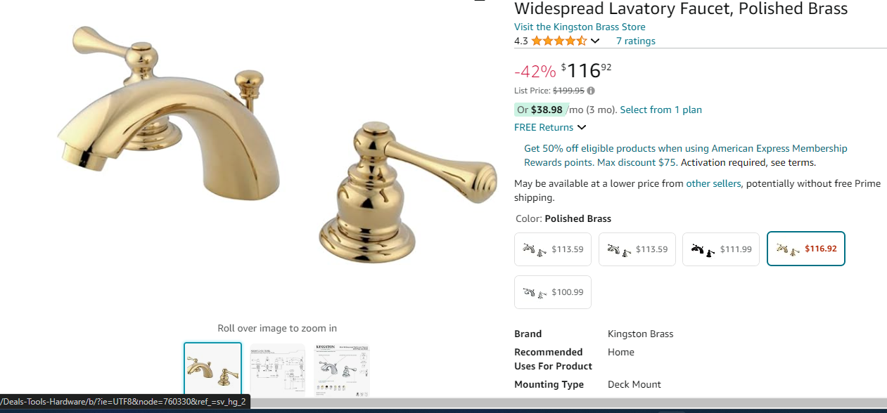 Kingston Brass KB3942BL Vintage Classic Mini Widespread Lavatory Faucet, Polished Brass