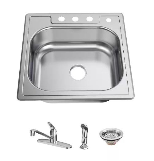 Glacier Bay Model # VT2522A18SHA1 25 in. Drop-In Single Bowl Kitchen Sink with Faucet & Sprayer