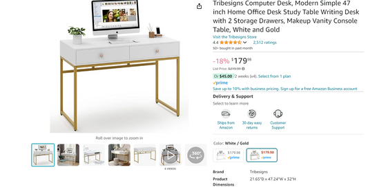 Modern Computer Desk with 2 Drawers, 47“ Simple Study Writing Desk