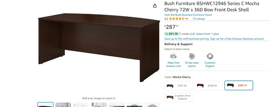 Bush Furniture 72wx30d Desk Shell