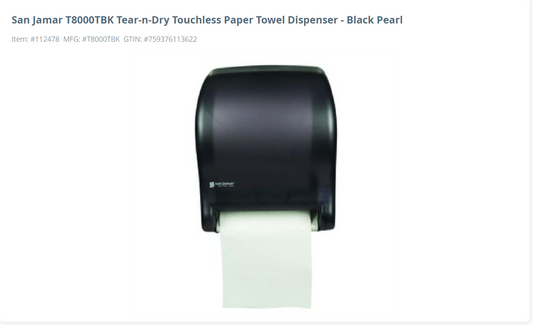 TableTop King T8000TBK Tear-N-Dry Essence Hands Free Roll Towel Dispenser - Black Pearl