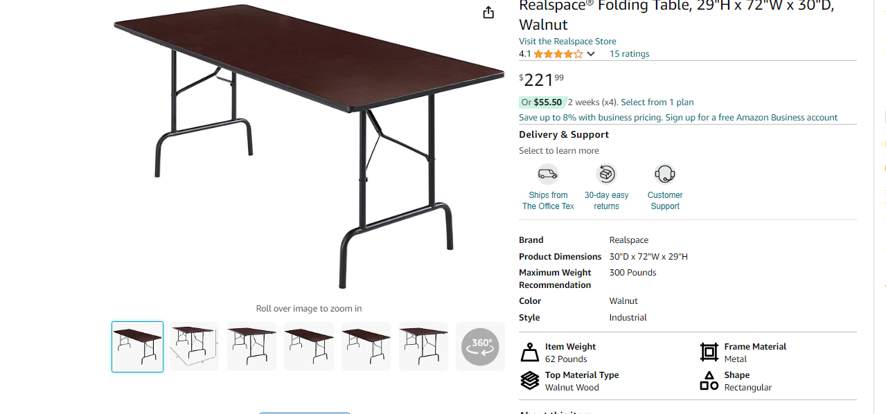 Realspace® Folding Table, 29"H x 96"W x 30"D, Walnut