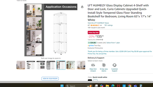 Glass Display Cabinet 4-Shelf with Door and Lock