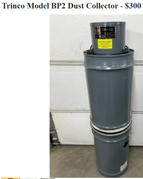 Trinco model BP2 100 CFM Dust Collector for sandblasting (used and has dents)