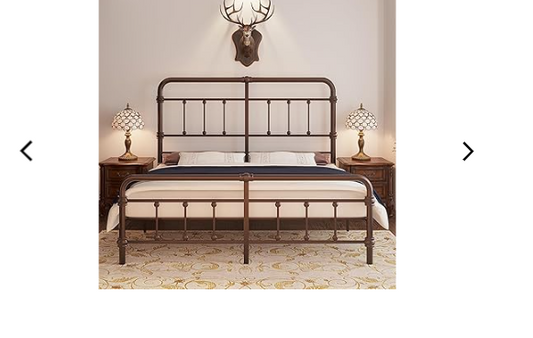 Macbimony King-Size-Bed-Frame and headboard Giselle-Vintage Antique-Metal - Iron Platform