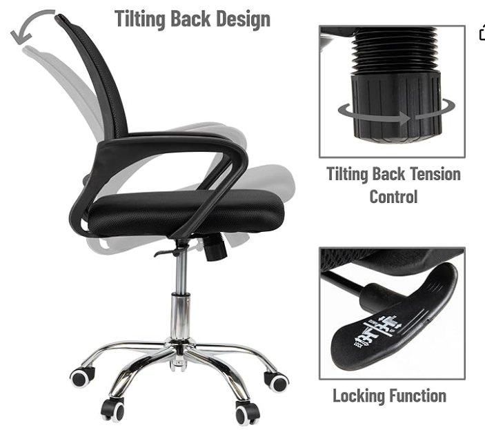 Mind Reader 9-to-5 Collection, Swivel Office Chair with Wheels L x 22.5" W x 33-37" H, Black