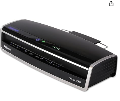 Fellowes Laminator Venus 2 125, Rapid 30-60 Second Warm-up Laminating Machine, with Laminating Pouches Kit (5734801), Black, Silver, 5.1" x 21.3" x 8.2"