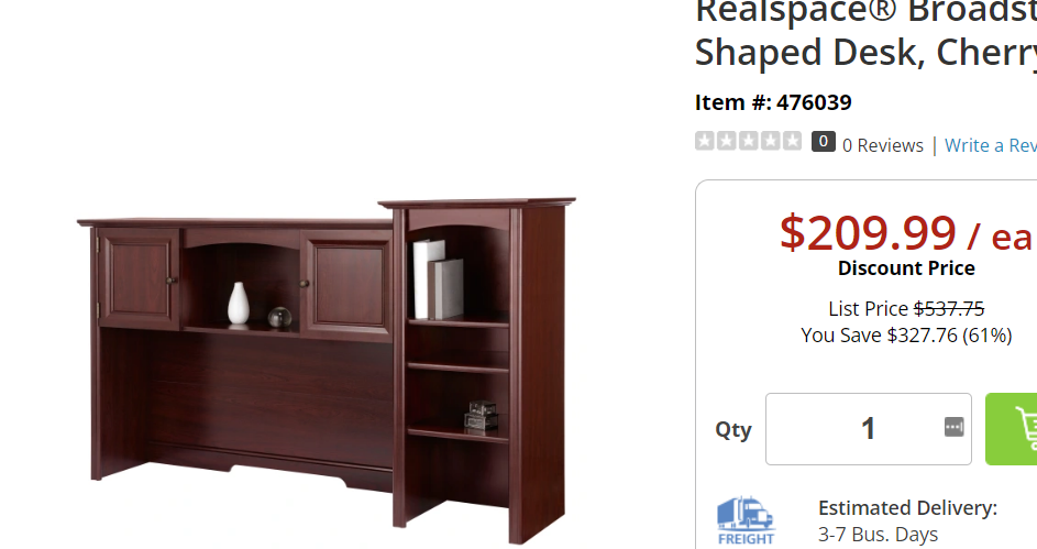 Realspace® Broadstreet 65”W Hutch For U-Shaped Desk, Cherry