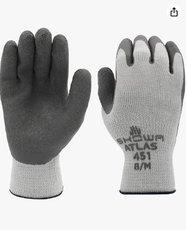 451M-08 - Medium - SHOWA Atlas 451 Therma-Fit 10-Gauge Insulated Seamless Liner Work Gloves with Natural Rubber Latex Coating - Grey, 12-PAIR