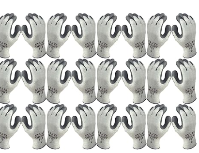 451M-08 - Medium - SHOWA Atlas 451 Therma-Fit 10-Gauge Insulated Seamless Liner Work Gloves with Natural Rubber Latex Coating - Grey, 12-PAIR