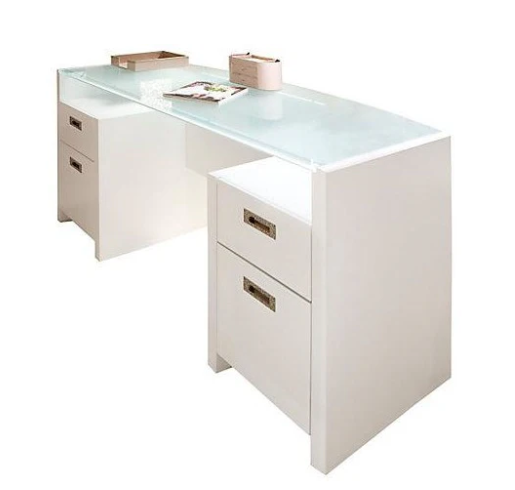 KATHY IRELAND OFFICE BY BUSH OUTLET NEW YORK SKYLINE 63" DOUBLE PEDESTAL DESK WITH BOW FRONT GLASS TOP