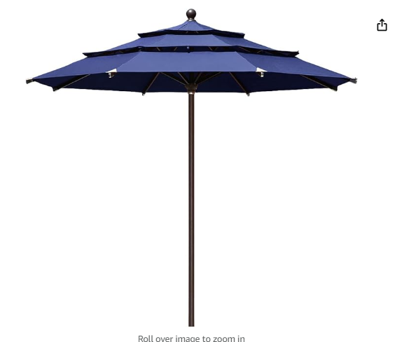 EliteShade USA 10-Year-Non-Fading 11Ft 3 Tiers Market Umbrella Patio Outdoor Cylinder Auto Push-up Table Umbrella with Ventilation, Navy Blue