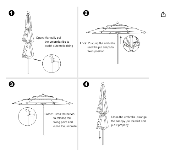 EliteShade USA 10-Year-Non-Fading 11Ft 3 Tiers Market Umbrella Patio Outdoor Cylinder Auto Push-up Table Umbrella with Ventilation, Navy Blue