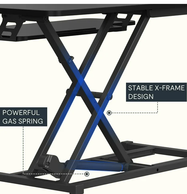 FLEXISPOT Home Office Height Adjustable Standing Desk Converter Black 28" U-Shape with Removable Keyboard Tray