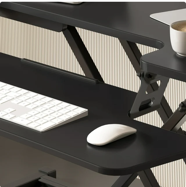 FLEXISPOT Home Office Height Adjustable Standing Desk Converter Black 28" U-Shape with Removable Keyboard Tray