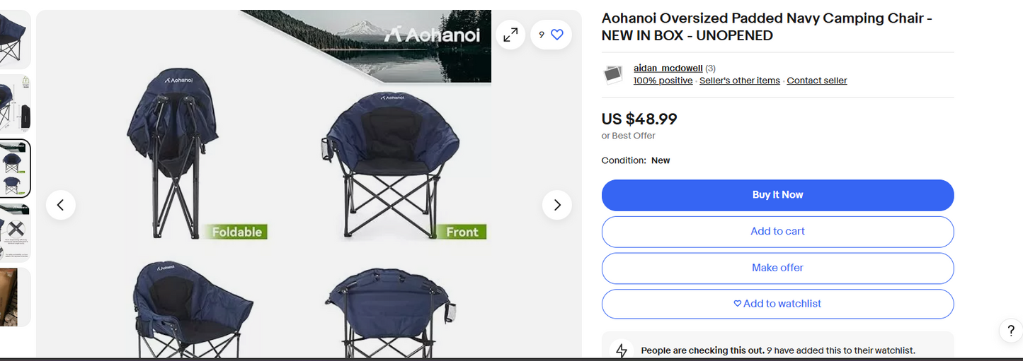 Aohanoi Camping Chairs, Camping Chairs for Heavy People, Oversize Outdoor Folding Moon Chairs with Extra Wide Seats, Lawn Chairs Folding Supports up to 300 lbs, Black