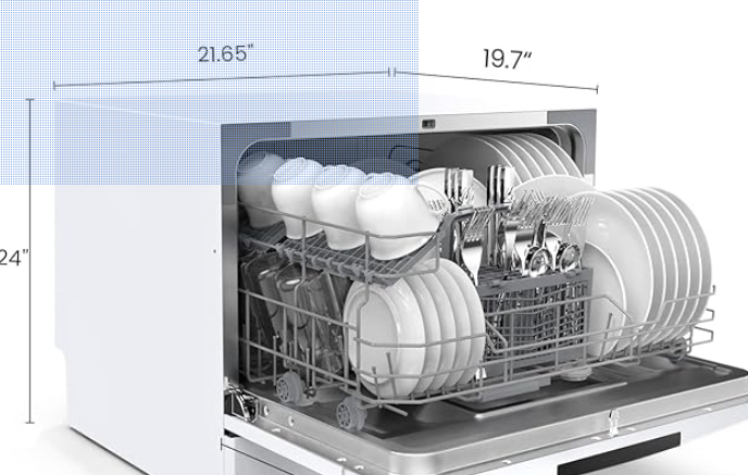 COMFEE’ Portable Mini Dishwasher, Energy Star, Countertop, 6 Place Settings, with 8 Washing Programs, Speed, Baby-Care, ECO& Glass, Dish Washer for Dorm, RV& Apartment, White