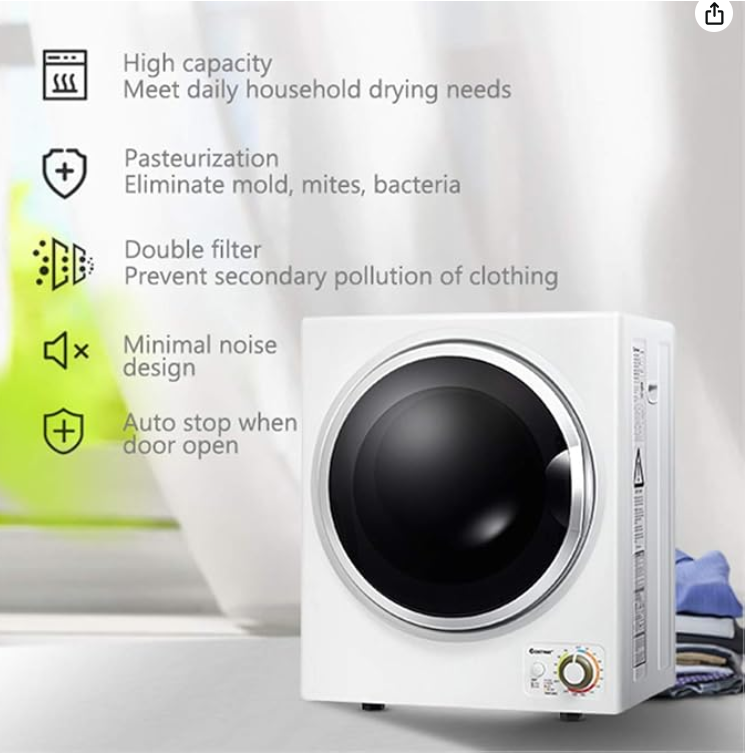 ARLIME Potable Clothes Dryer, 900W Compact Dryer w/4 Automatic Drying Mode, Stainless Steel Drum & Easy Control Panel, Electric Dryer for Apartments, Dorm & RVs 110V, White