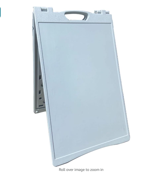 A-Frame Signboard 24”W x 36” H Grey Display Surface Outdoor Sandwich Board Weather Resistant