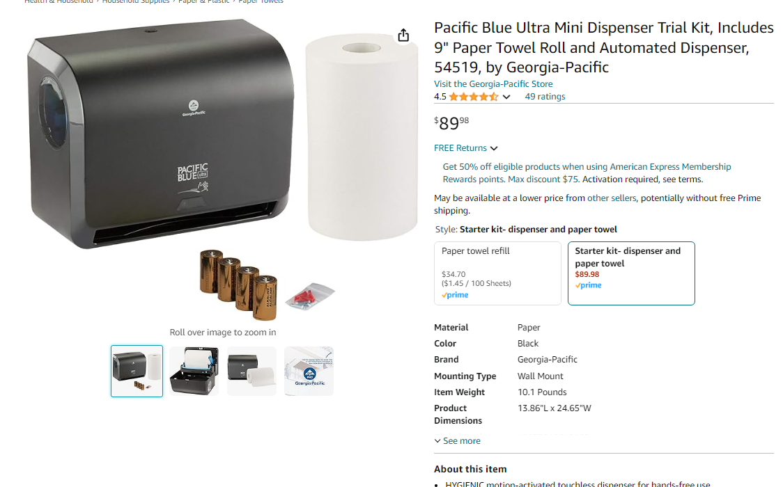 Pacific Blue Ultra Mini Dispenser Trial Kit, Includes 9" Paper Towel Roll and Automated Dispenser, 54519, by Georgia-Pacific