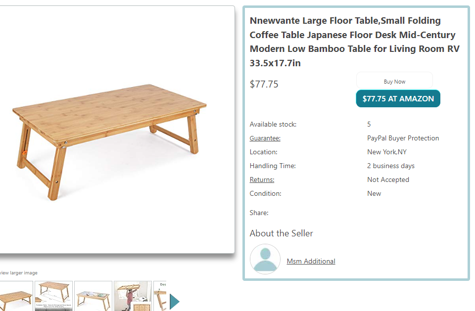 Nnewvante Large Floor Table,Small Folding Coffee Table Japanese Floor Desk Mid-Century Modern Low Bamboo Table for Living Room RV 33.5x17.7in