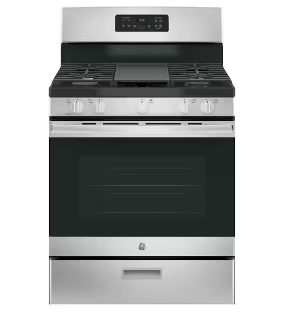 GE 30 in. 5.0 cu. ft. Freestanding Gas Range in Stainless Steel with Griddle JGBS66REKSS