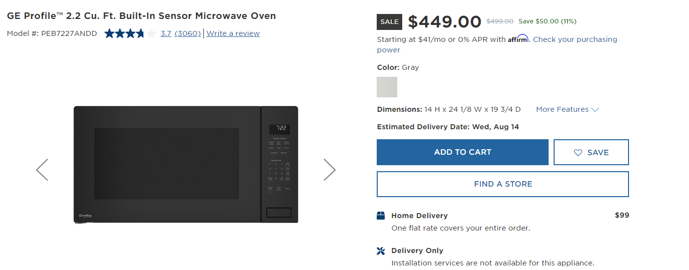 GE Profile 2.2 Cu. Ft. Built-In Sensor Microwave Oven PEB7227ANDD