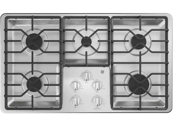 GE 36 in. Gas Cooktop in Stainless Steel with 5 Burners including Power Boil Burners JGP3036SLSS