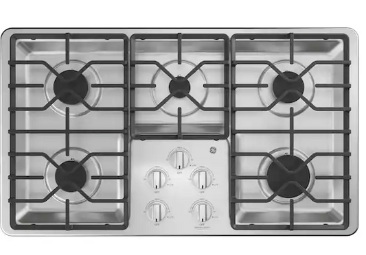 GE 36 in. Gas Cooktop in Stainless Steel with 5 Burners including Power Boil Burners JGP3036SLSS