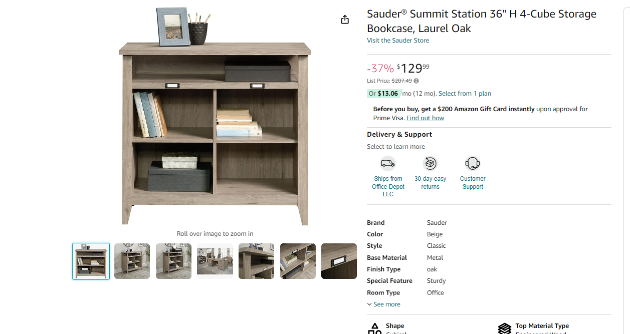 Sauder® Summit Station 36" H 4-Cube Storage Bookcase, Laurel Oak