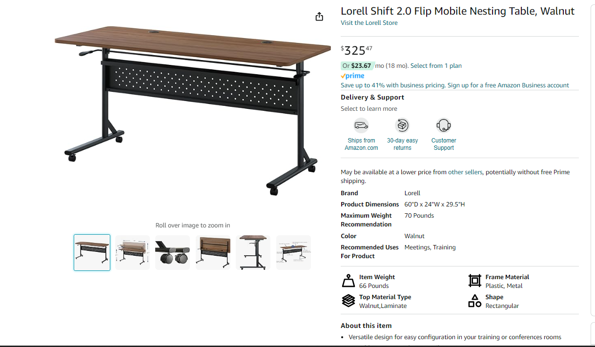 Lorell Shift 2.0 Flip Mobile Nesting Table, Walnut