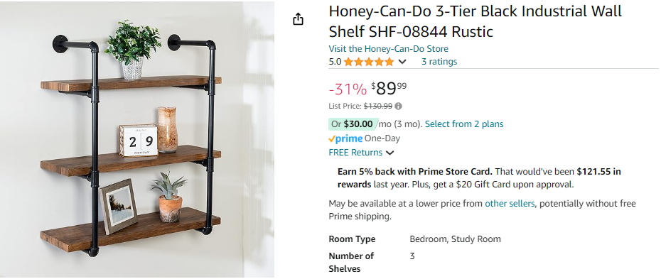 3-Tier Industrial Wall Shelf | Black | Honey-Can-Do