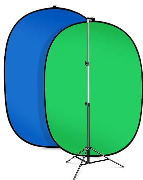 AFHT 5'X7'Portable Green Screen Backdrop with Stand Blue and Green 2-in-1 Collapsible Green Screen Kit, Chromakey Blue and Green Screen Chair