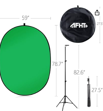 AFHT 5'X7'Portable Green Screen Backdrop with Stand Blue and Green 2-in-1 Collapsible Green Screen Kit, Chromakey Blue and Green Screen Chair