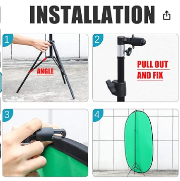 AFHT 5'X7'Portable Green Screen Backdrop with Stand Blue and Green 2-in-1 Collapsible Green Screen Kit, Chromakey Blue and Green Screen Chair