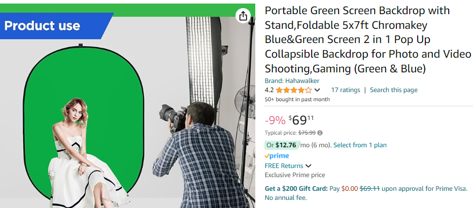 AFHT 5'X7'Portable Green Screen Backdrop with Stand Blue and Green 2-in-1 Collapsible Green Screen Kit, Chromakey Blue and Green Screen Chair