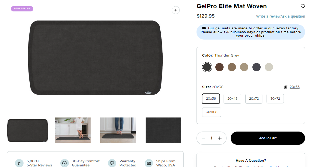 GelPro Elite Mat Vintage Leather 20" X 36" X 3/4"