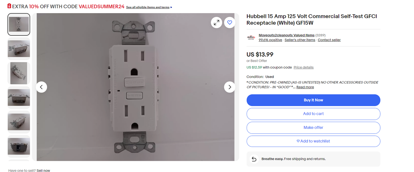 HUBBELL WIRING 15 Amp 125-Volt NEMA 5-15R Hubbell Autoguard Commercial Standard GFCI Receptacle, White