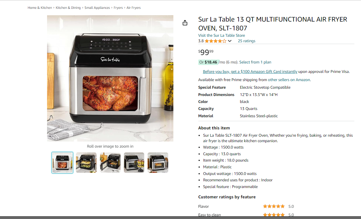 Sur La Table 13 QT MULTIFUNCTIONAL AIR FRYER OVEN, SLT-1807 ( Open Box )