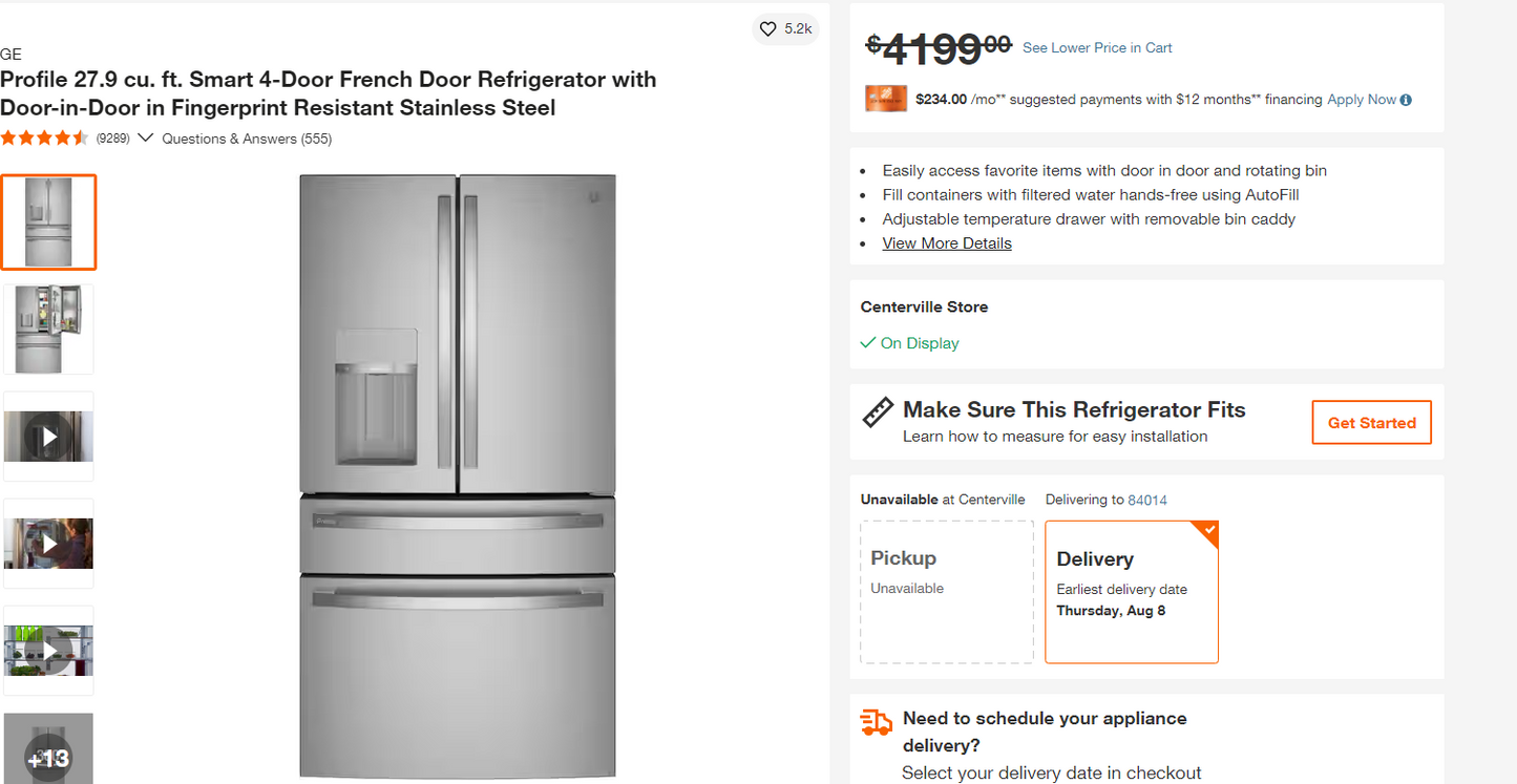 GE Profile ENERGY STAR® 27.9 Cu. Ft. 4-Door French-Door Refrigerator with Door In Door PVD28BYNFS