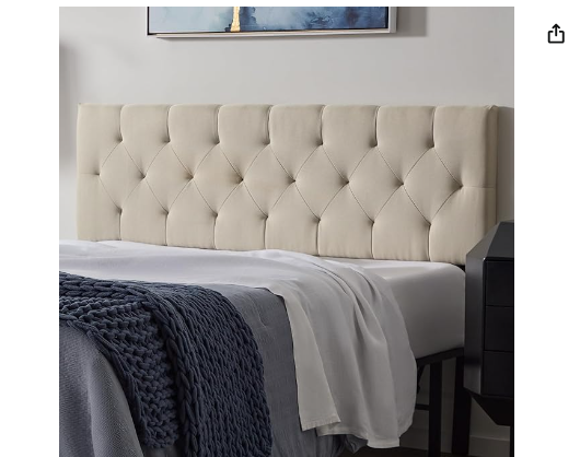 LUCID Mid-Rise Upholstered Headboard - Diamond Tufted - Padded Polyester  Pearl - Full