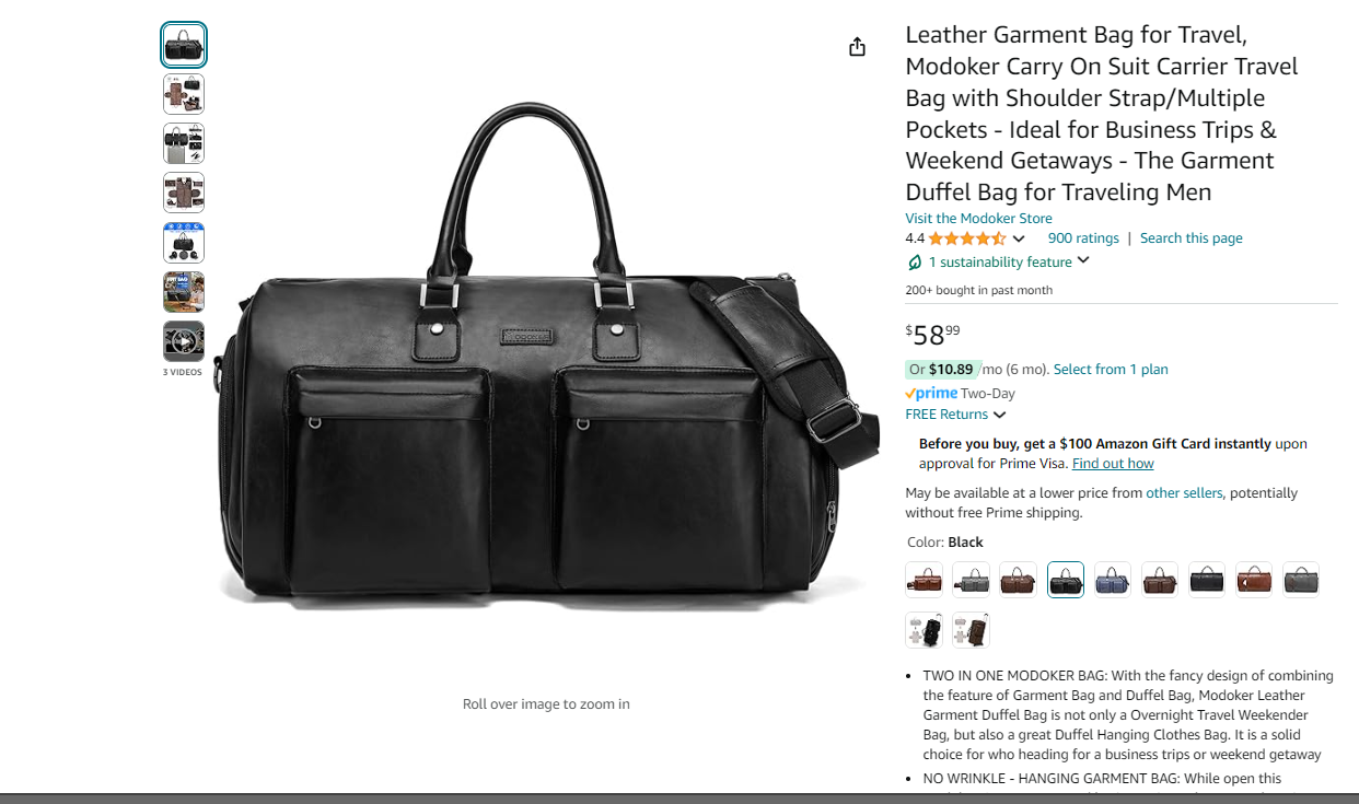 Leather Garment Bag for Travel, Modoker Carry On Suit Carrier Travel Bag with Shoulder Strap/Multiple Pockets - Ideal for Business Trips & Weekend Getaways - The Garment Duffel Bag for Traveling Men