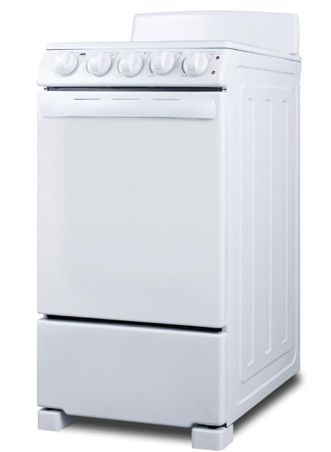 Summit Appliance RE203W 20" Wide Electric Coil Range, 4-Burner, Porcelain Interior, Chrome Drip Pans (White, 20-Inch)