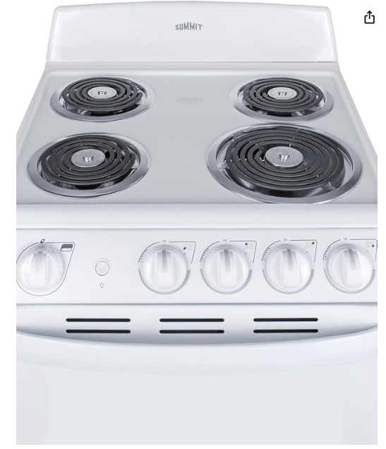 Summit Appliance RE203W 20" Wide Electric Coil Range, 4-Burner, Porcelain Interior, Chrome Drip Pans (White, 20-Inch)