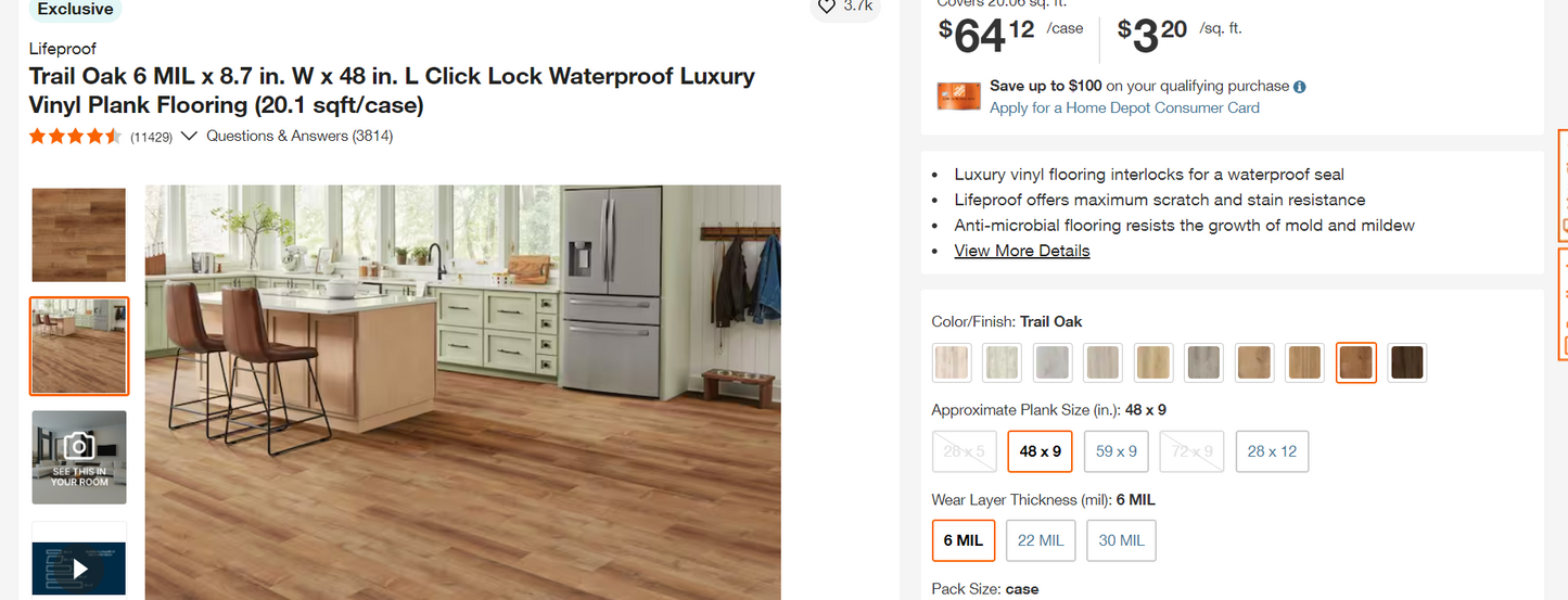 Lifeproof Trail Oak 6 MIL x 8.7 in. W x 48 in. L Click Lock Waterproof Luxury Vinyl Plank Flooring