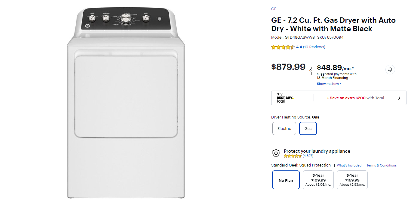 GE - 7.2 Cu. Ft. Gas Dryer with Auto Dry - White with Matte Black GTD48GASWWB BLEMISH