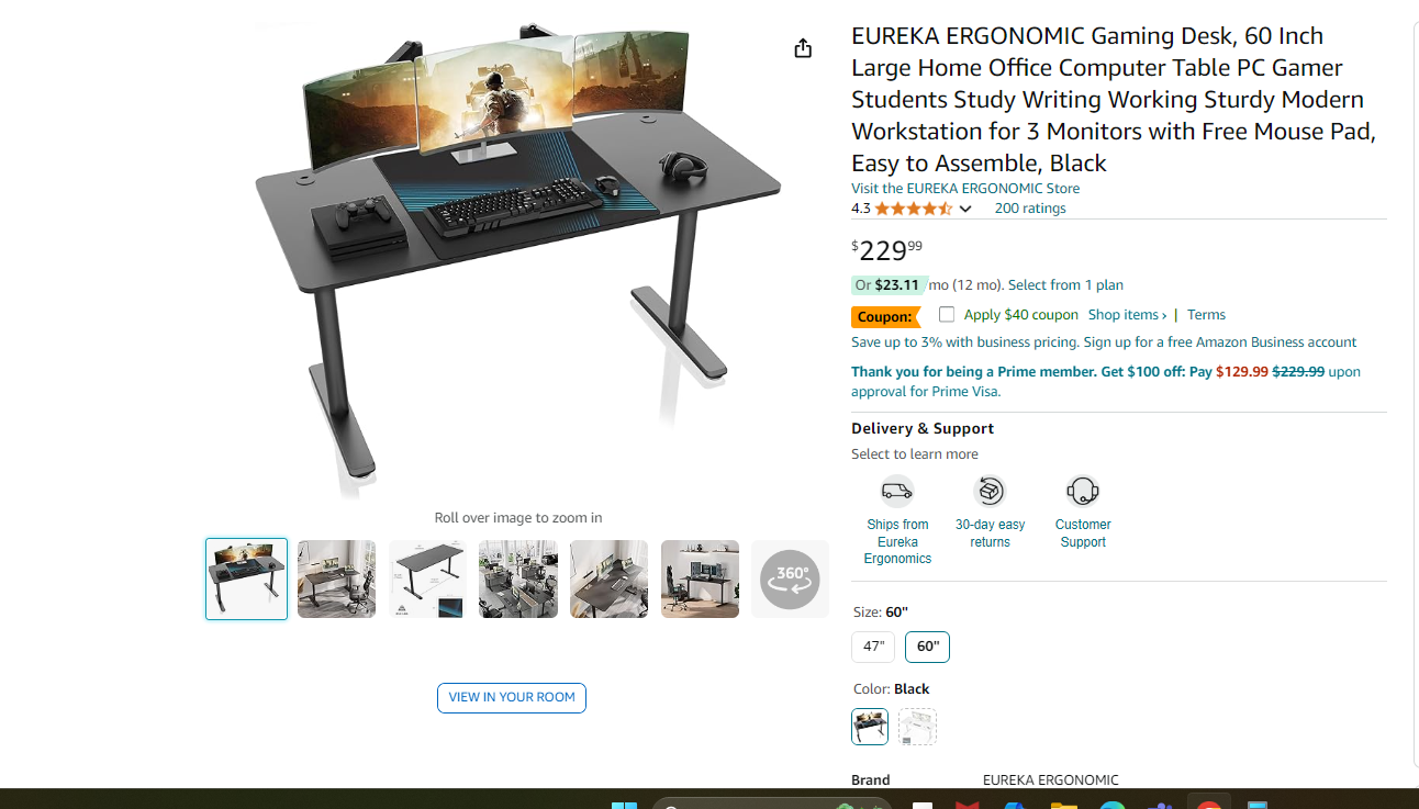 EUREKA ERGONOMIC White Gaming Desk, 60 Inch Large Home Office Computer Desk I Shaped PC Gamer