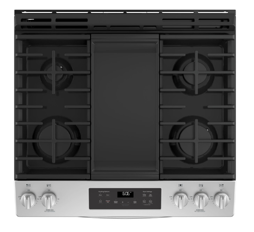 GE® 30" Slide-In Front Control Gas Range Model #: JGSS66SELSS