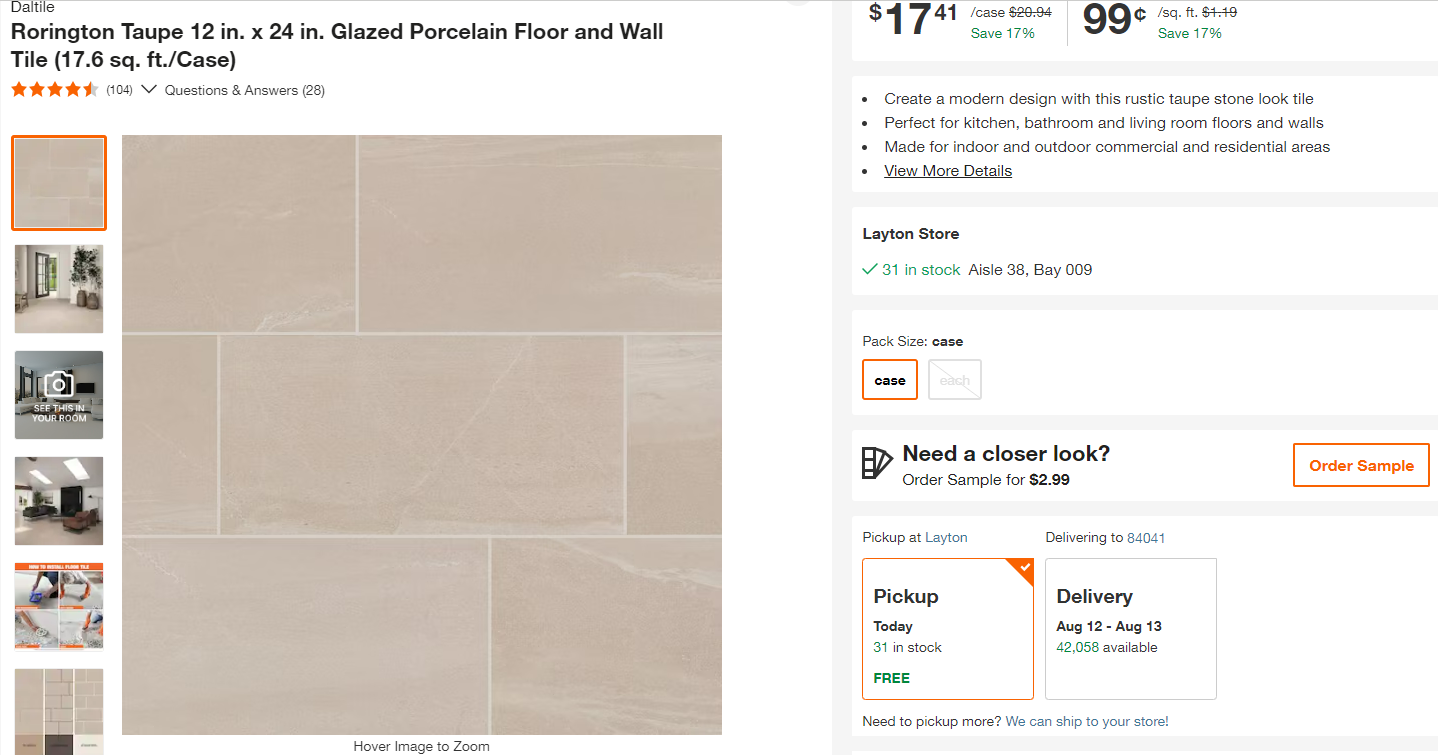 Rorington Taupe 12 in. x 24 in. Glazed Porcelain Floor and Wall Tile '9UNIT' (17.6 sq. ft./Case)